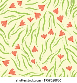 Seamless pattern with wild meadow flowers. Colorful hand drawn vector illustration. Abstract flowers. Print for wrapping, textile or paper