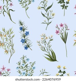 Seamless pattern with wild meadow flowers. Vector