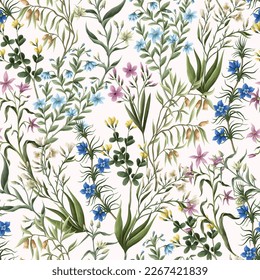 Seamless pattern with wild meadow flowers. Vector