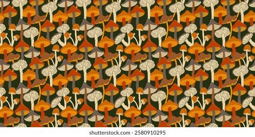 Seamless pattern with wild mushrooms. Vector illustration on background. Autumn harvest. Illustration in flat style.