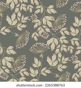 Seamless pattern with wild plant. Herbal textile.