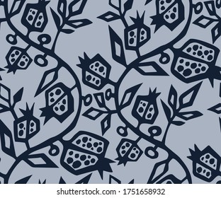 Seamless pattern with wild pomegranate ornamental decorative background. Vector pattern. Print for textile, cloth, wallpaper, scrapbooking