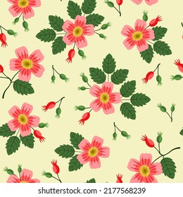seamless pattern wild rose blooms
