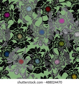 seamless pattern with wild rose for textiles and wrapping paper