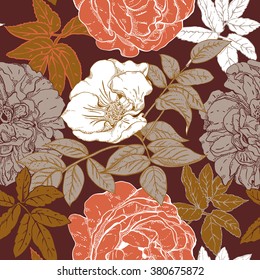Seamless pattern with wild roses and briar