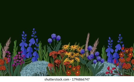 Seamless pattern with wild small flowers. Textile fashion print.