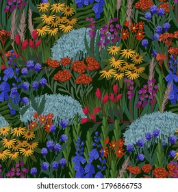 Seamless pattern with wild small flowers. Textile fashion print.