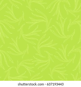 Seamless pattern with wild sprig on green background/ Hand drawn field plants backdrop in sketchy style/ Vector illustration 