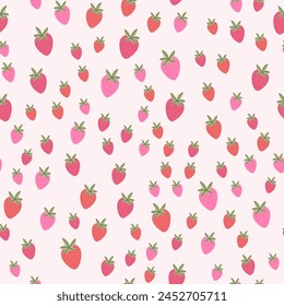 
Seamless pattern wild strawberries and flowers, perfect for summer. This seasonal wallpaper captures the charm of strawberries, suitable for fabric, wrapping paper.