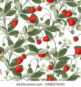 Seamless pattern with wild strawberries. Vector