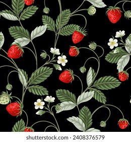 Seamless pattern with wild strawberries. Vector