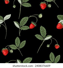 Seamless pattern with wild strawberries. Vector