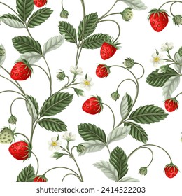 Seamless pattern with wild strawberries. Vector