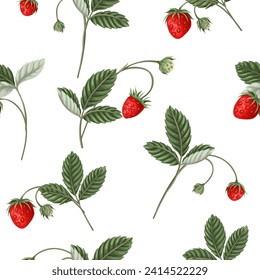 Seamless pattern with wild strawberries. Vector