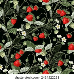 Seamless pattern with wild strawberries. Vector