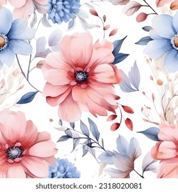 Seamless pattern with wild tropical flowers. Watercolor illustration