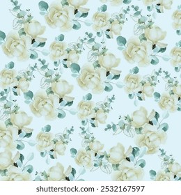 Seamless pattern with wild tropical flowers. Watercolor illustration