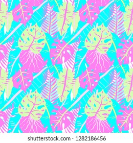 Seamless pattern with wild tropical rainforest plants. Elements of tropic design.