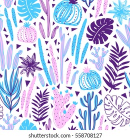 Seamless pattern with wild tropical rainforest. Tropic vector repeating background.