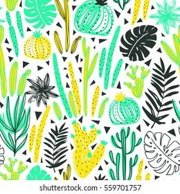 Seamless pattern with wild tropical rainforest. Tropic vector repeating background.