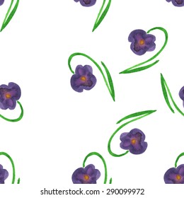 Seamless pattern: wild violets. Watercolor.