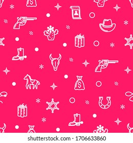 Seamless Pattern Wild West Background Vector Revolver Horse Skull Cactus Dinamite