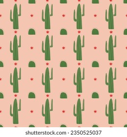 Seamless pattern in wild west style. Background with cactus and star. Boho. Western. Great for wallpaper, backgrounds, packaging, fabric, scrapbook