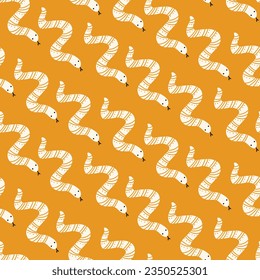 Seamless pattern in wild west style with white snake. Orange background with worm. Western. Great for wallpaper, backgrounds, packaging, fabric, scrapbook