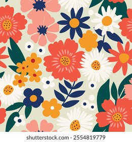 Seamless Pattern of wildflowers. Abstract botany colorful flowers background.Vector illustration design.