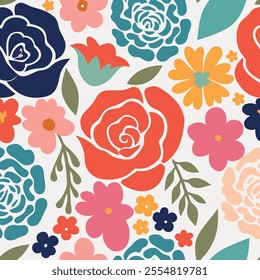 Seamless Pattern of wildflowers. Abstract botany colorful flowers background.Vector illustration design.