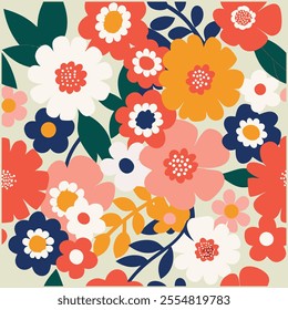 Seamless Pattern of wildflowers. Abstract botany colorful flowers background.Vector illustration design.