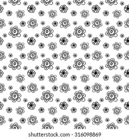 Seamless pattern with wildflowers. Black and white. Backgrounds & textures shop.