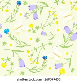 seamless pattern of wildflowers and butterflies .vector illustration