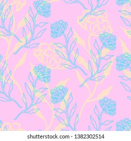 Seamless pattern with  wildflowers, field plants for fabric, textile, wrapping paper, card, invitation, wallpaper, web design, background.