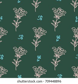 Seamless pattern with wildflowers. Floral background. Linear style vector illustration