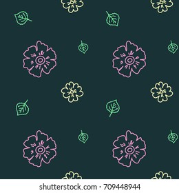 Seamless pattern with wildflowers. Floral background. Linear style vector illustration