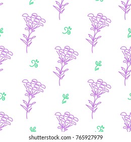 Seamless pattern with wildflowers. Floral background. Linear style vector illustration