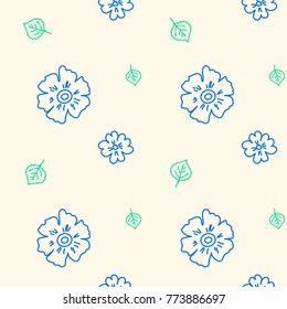 Seamless pattern with wildflowers. Floral background. Linear style vector illustration