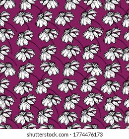 Seamless pattern with wildflowers, garden daisy flowers, chrysanthemums. Background for children and adults with beautiful delicate daisies, chrysanthemums in different positions. manual graphics. 