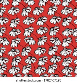 Seamless pattern with wildflowers, garden daisy flowers, chrysanthemums. Background for children and adults with beautiful delicate daisies, chrysanthemums in different positions. manual graphics. 