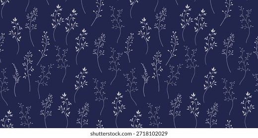 Seamless pattern with wildflowers. Hand drawn vector illustration with spring flowers. Herb and plant.