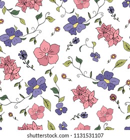 Seamless pattern with wildflowers. Infinite texture for the design of the season. Paper, textiles, packaging. Handmade. Vector illustration
