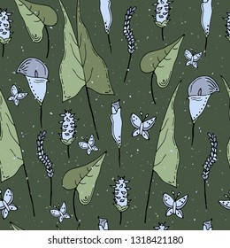 Seamless pattern with wildflowers. Infinite texture for the design of the season. Paper, textiles, packaging. Handmade. Vector illustration. Floral ornament.

