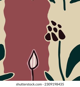 Seamless pattern with wildflowers and leaves. Vector illustration. background design template