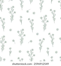 Seamless pattern of wildflowers. Natural background from sketches of plants.