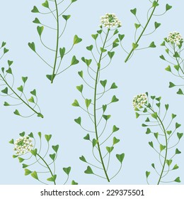 Seamless pattern with wildflowers on blue.