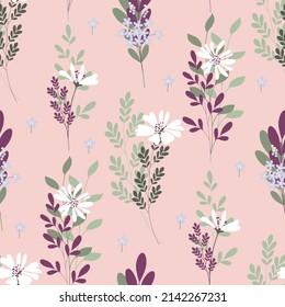 un patrón impecable de flores silvestres sobre un fondo rosado. fondo floral primavera y verano. flores de camomila en un fondo rosado. ilustración vectorial de stock. EPS 10.