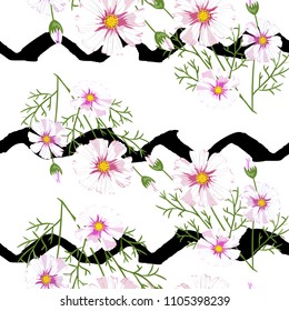 Seamless pattern with wildflowers on white background. Sunny clor flower vector field blossom.