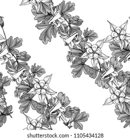 Seamless pattern with wildflowers on white background. Beautiful vector field blossom. White and black flowers monotone style.