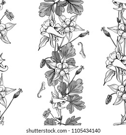 Seamless pattern with wildflowers on white background. Beautiful vector field blossom. White and black flowers monotone style.